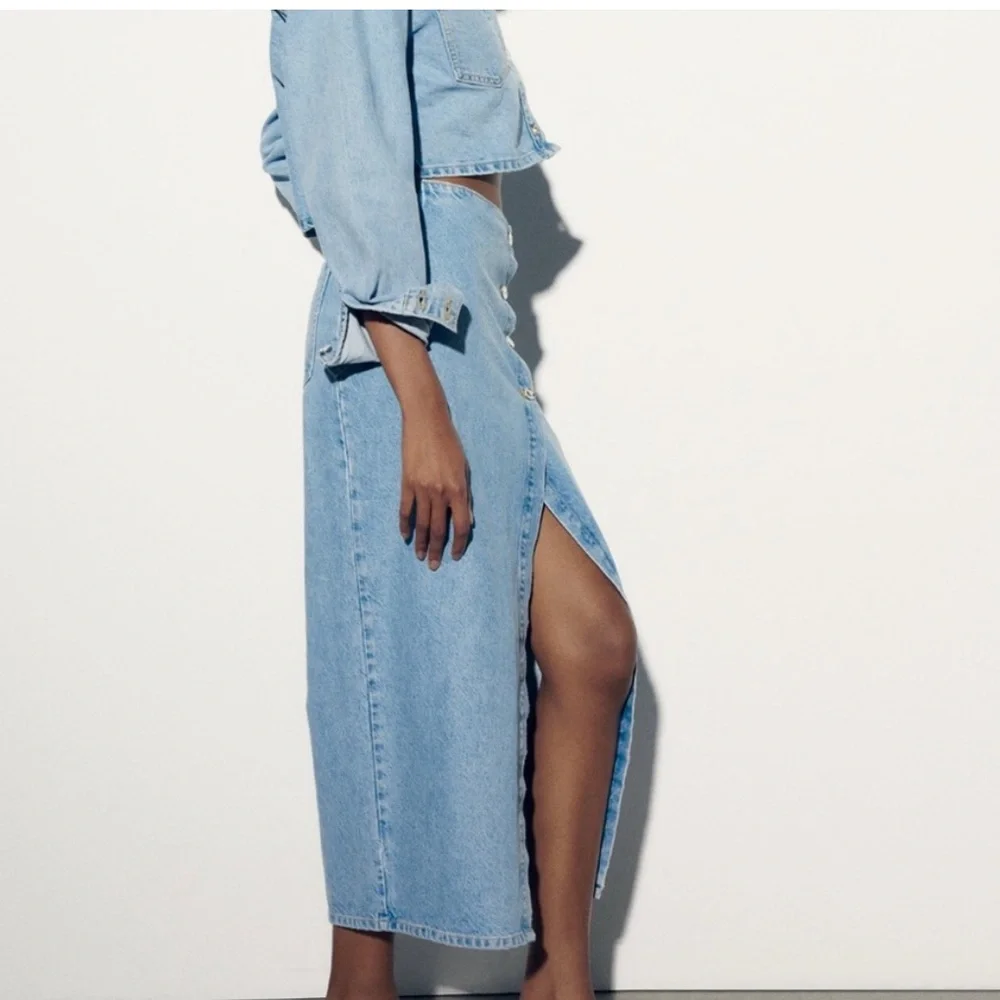 Zara Crossover Denim Midi Skirt - Picture 2 of 13